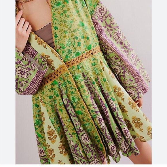 NEW Free People Hazy Baby printed boho swing mini dress tunic top in Sweet Mint - Picture 3 of 15